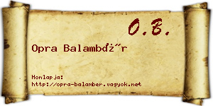 Opra Balambér névjegykártya